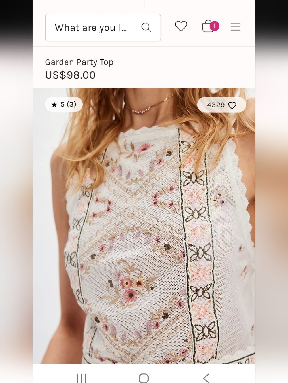 NWT Free People Garden Party Embroidered Tank Top - White with Pink Accents - Picture 3 of 9